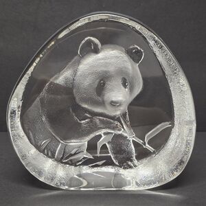 Mats Jonasson Panda Crystal Glass Large Paperweight Signed Sweden Vintage